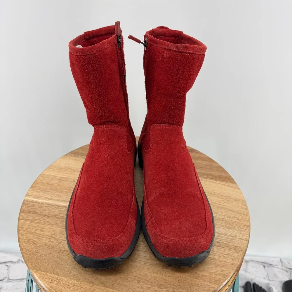 L.L. Bean Red Suede‎ Fleece Winter Boots Zip Up Ankle Boots Women's Size 6.5